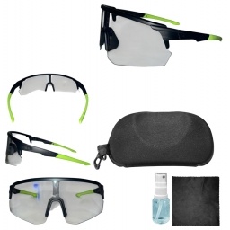 Kit Lentes Ciclismo Verde Transparente Estuche Franela y Limpiador