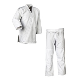 Uniforme Judo Adidas Contest J650P Blanco/Plateado Premium para Competicion Nacional y Entrenamiento Profesional