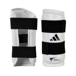 Protector de Antebrazo Taekwondo Adidas WT Blanco Espuma Absorbente Sistema Slip-On para Sparring y Competicion